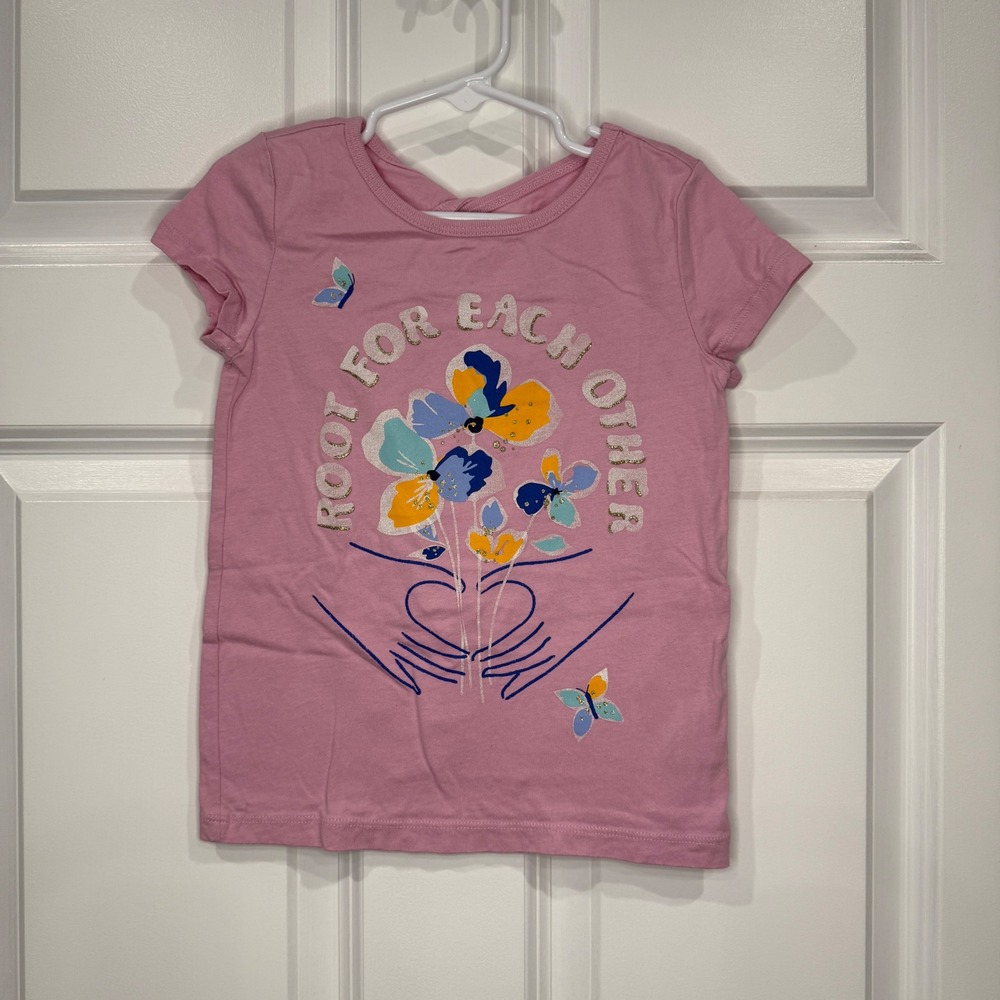 Carters Kid Girls Pink Root For Each Other Floral Graphic Tee Shirt Size‎ 5